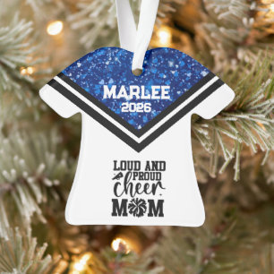 Personalized Blue & Black Cheer Mom Ornament 