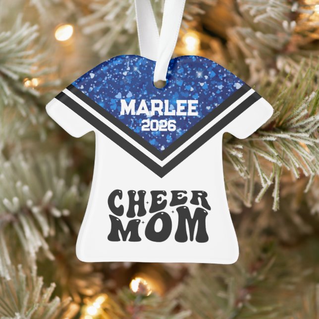Personalized Blue & Black Cheer Mom Ornament  (Tree)