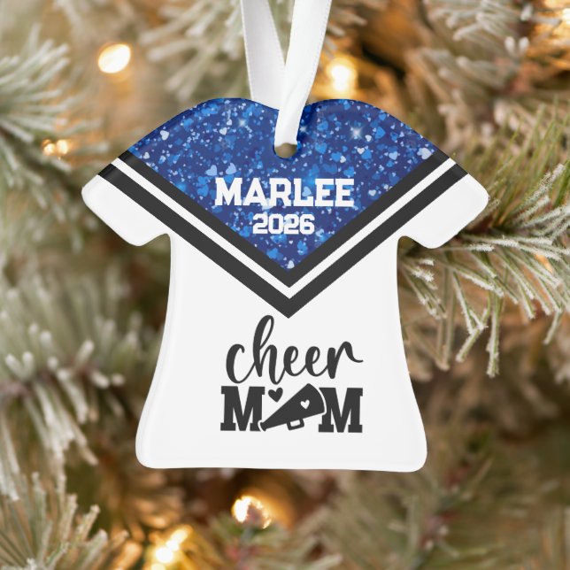 Personalized Blue & Black Cheer Mom Ornament  (Tree)