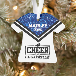 Personalized Blue & Black Cheer Mom Ornament 
