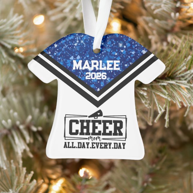 Personalized Blue & Black Cheer Mom Ornament  (Tree)