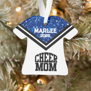 Personalized Blue & Black Cheer Mom Ornament 