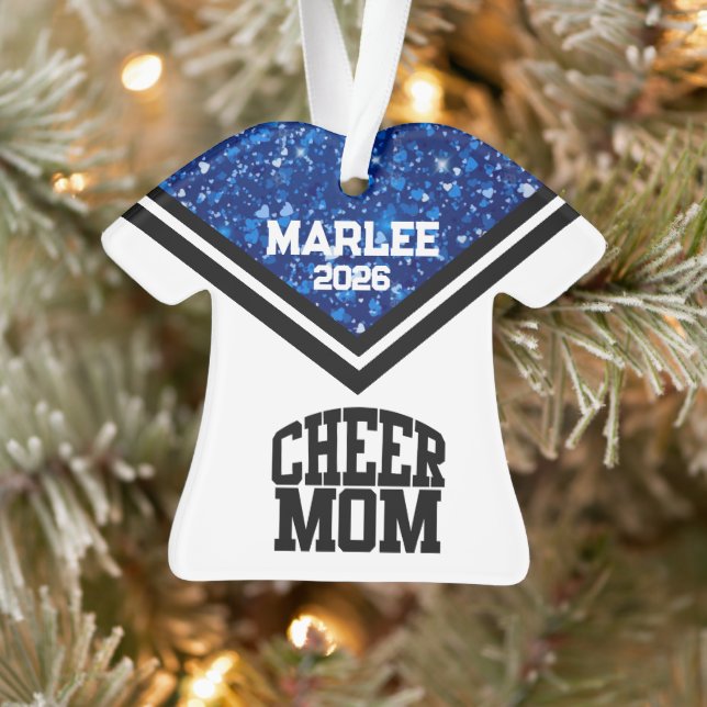 Personalized Blue & Black Cheer Mom Ornament  (Tree)