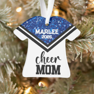 Personalized Blue & Black Cheer Mom Ornament 