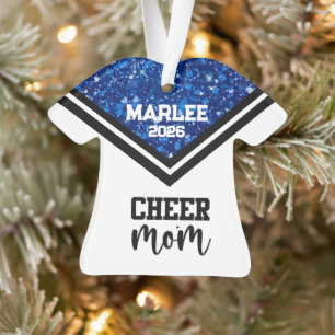 Personalized Blue & Black Cheer Mom Ornament 