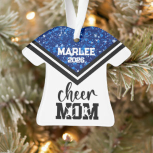 Personalized Blue & Black Cheer Mom Ornament 