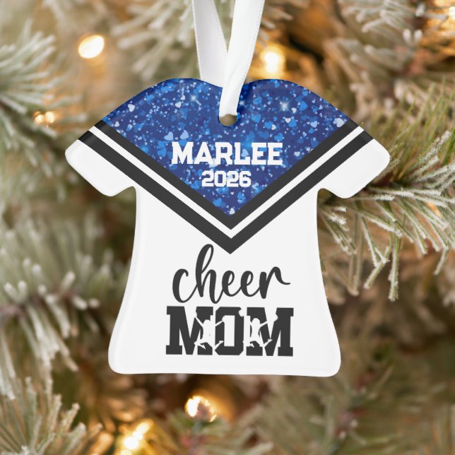 Personalized Blue & Black Cheer Mom Ornament  (Tree)