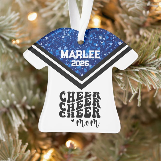 Personalized Blue & Black Cheer Mom Ornament  (Tree)
