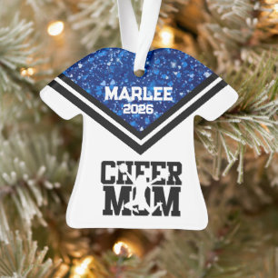 Personalized Blue & Black Cheer Mom Ornament 