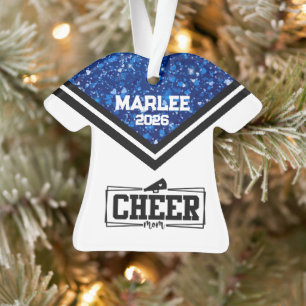 Personalized Blue & Black Cheer Mom Ornament 