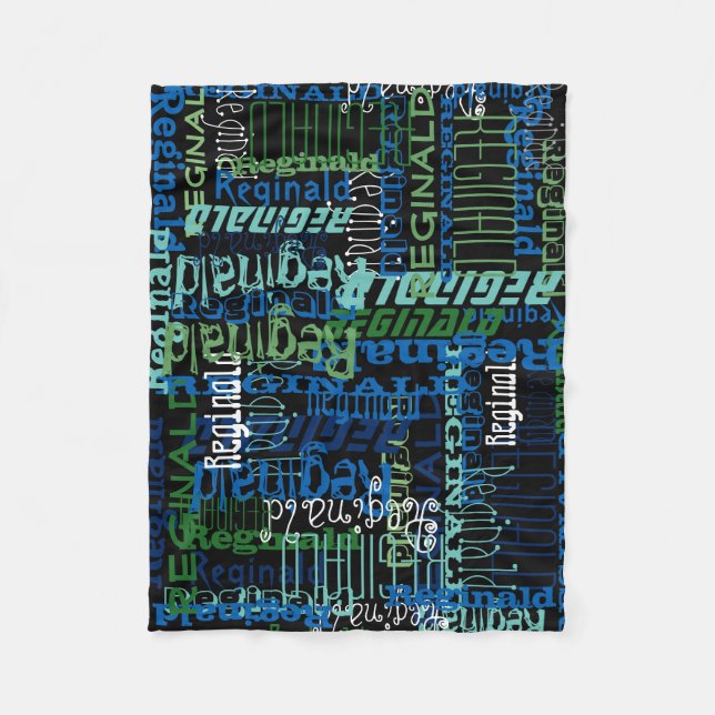Personalized Blue/Black Custom Name Collage Boy's Fleece Blanket (Front)