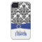 Personalized Blue, Black, White Damask
