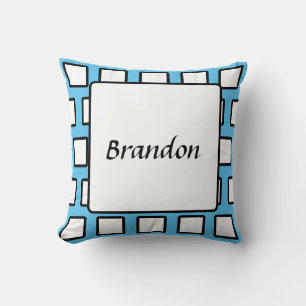 Personalized Blue Black White Retro Colour Block  Throw Pillow