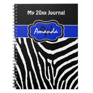 Personalized Blue Black White Zebra Stripe Journal
