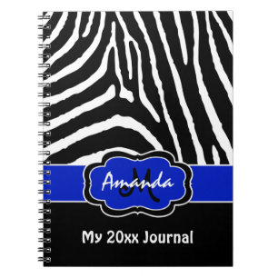 Personalized Blue Black White Zebra Stripe Journal