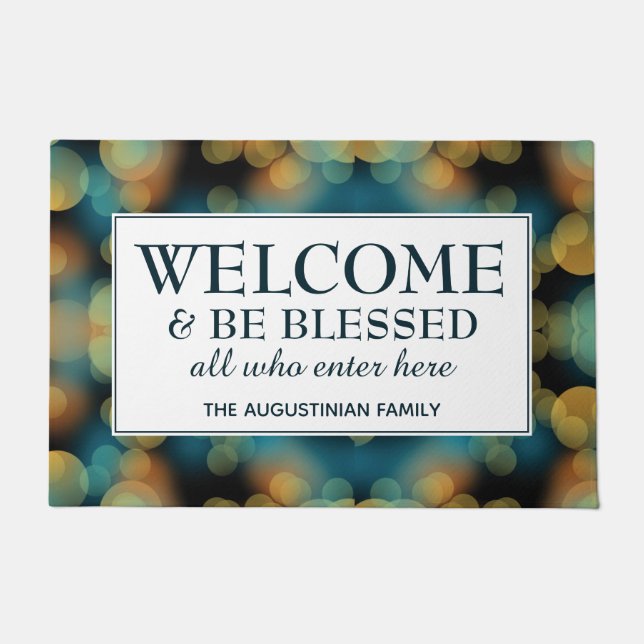 Personalized Blue Bokeh WELCOME Doormat (Front)