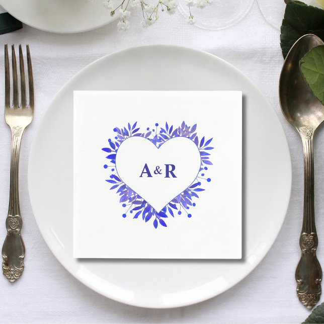 Personalized Blue Botanical Wedding Paper Napkin (Creator Uploaded)