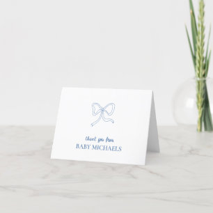 Personalized Blue Bow Baby Shower Thank You Card