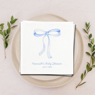 Personalized Blue Bow Baby Shower Watercolor Napkin