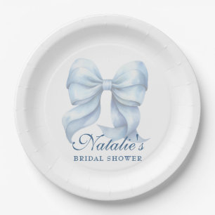 Personalized Blue Bow Bridal Shower Fancy Paper Plate