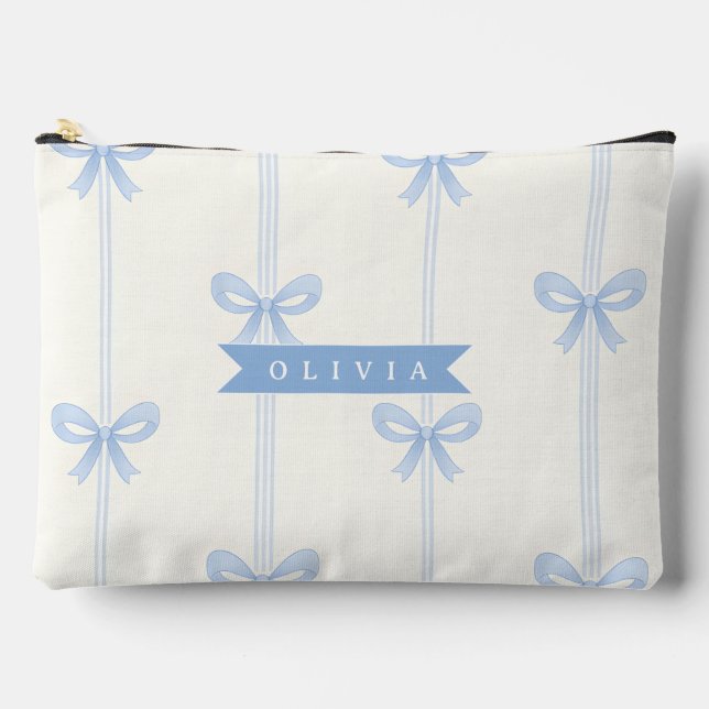 Personalized Blue Bow Coquette Name Aesthetic Accessory Pouch (Front)