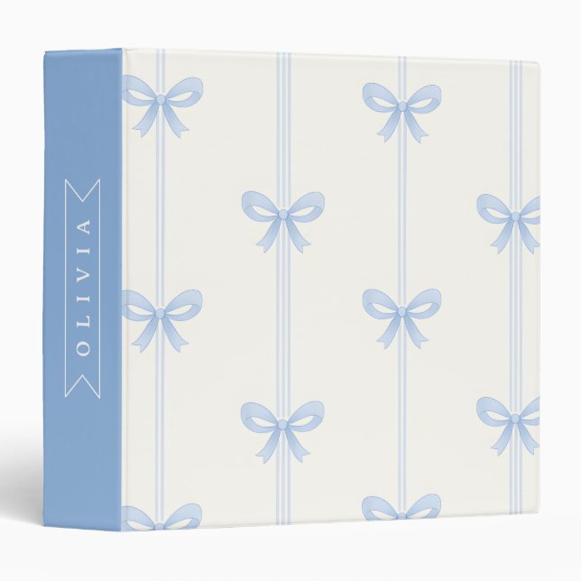 Personalized Blue Bow Coquette Name Aesthetic Binder (Front/Spine)