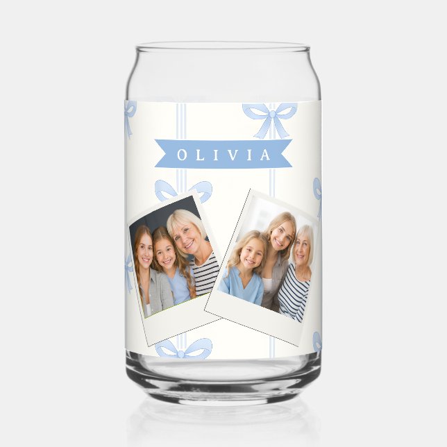 Personalized Blue Bow Coquette Name Aesthetic Can Glass (Front)