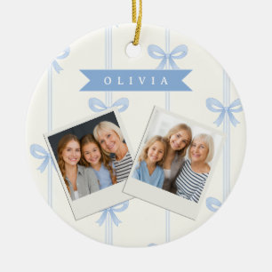 Personalized Blue Bow Coquette Name Aesthetic Ceramic Ornament