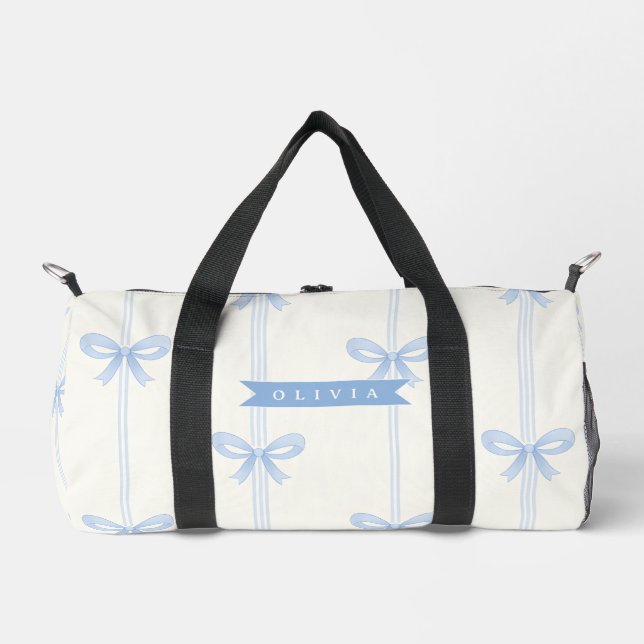 Personalized Blue Bow Coquette Name Aesthetic Duffle Bag (Front)