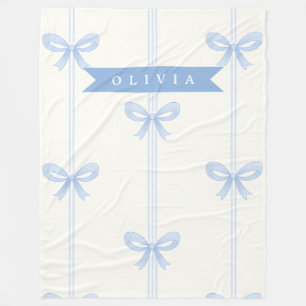 Personalized Blue Bow Coquette Name Aesthetic Fleece Blanket