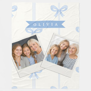 Personalized Blue Bow Coquette Name Aesthetic Fleece Blanket