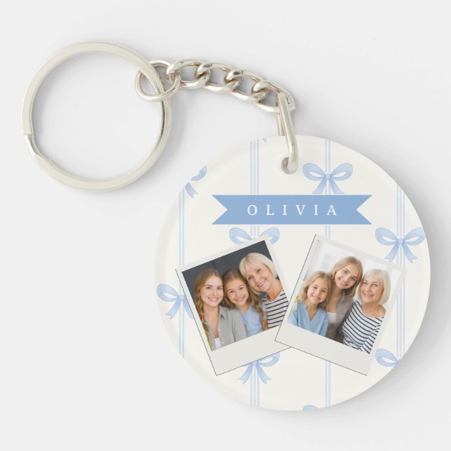 Personalized Blue Bow Coquette Name Aesthetic Keychain (Front)