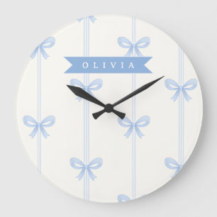 Personalized Blue Bow Coquette Name Aesthetic Large Clock