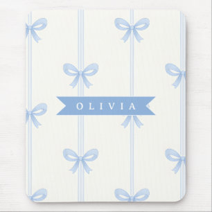 Personalized Blue Bow Coquette Name Aesthetic Mouse Pad