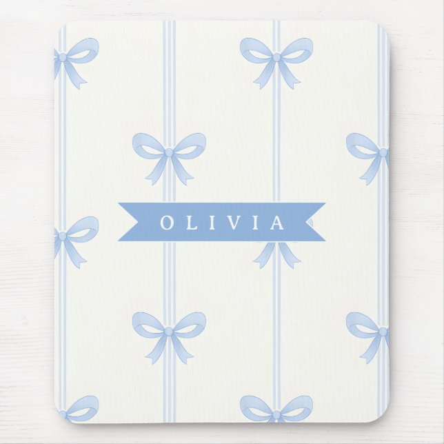 Personalized Blue Bow Coquette Name Aesthetic Mouse Pad (Front)