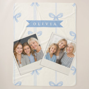 Personalized Blue Bow Coquette Name Aesthetic Sherpa Blanket
