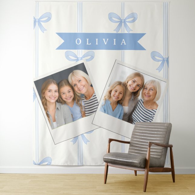 Personalized Blue Bow Coquette Name Aesthetic Tapestry (In Situ)