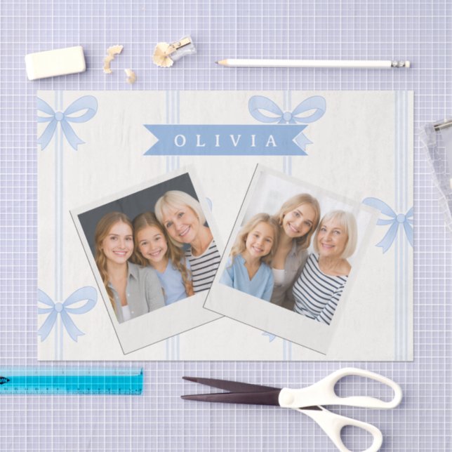 Personalized Blue Bow Coquette Name Aesthetic Tissue Paper (Craft)