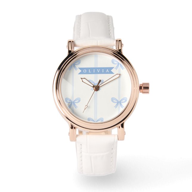 Personalized Blue Bow Coquette Name Aesthetic Watch (Front)