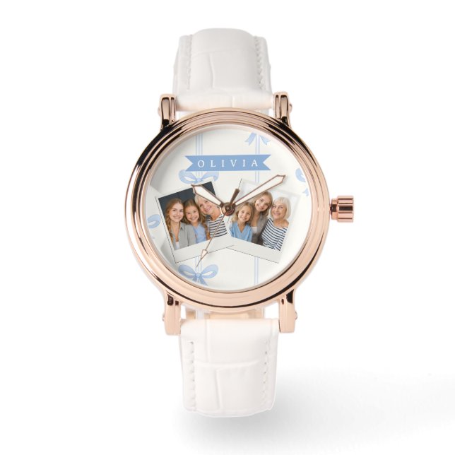 Personalized Blue Bow Coquette Name Aesthetic Watch (Front)