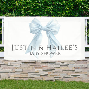 Personalized Blue Bow Girl Coquette Baby Shower Banner