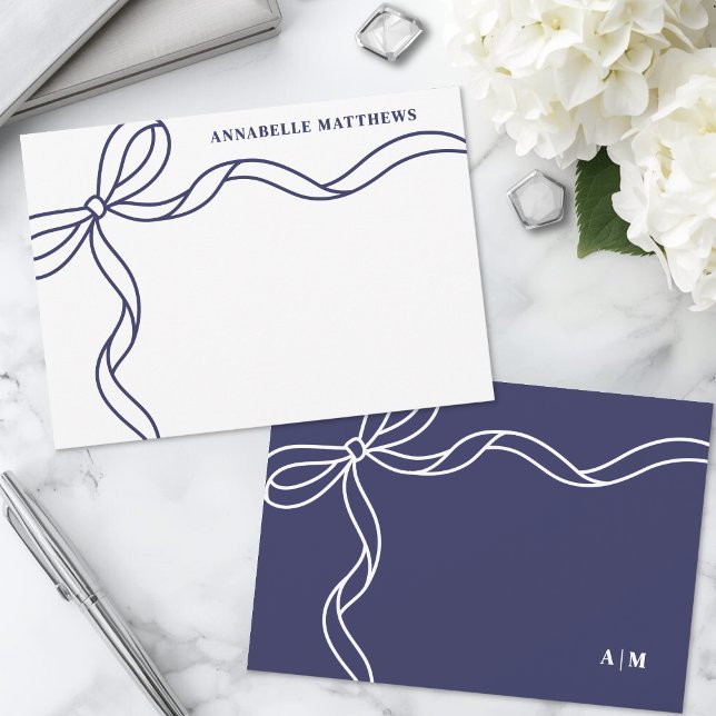 Personalized Blue Bow Monogram Card (Personalized Blue Bow Monogram Note Card)