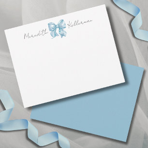 Personalized Blue Bow Name Monogram Card