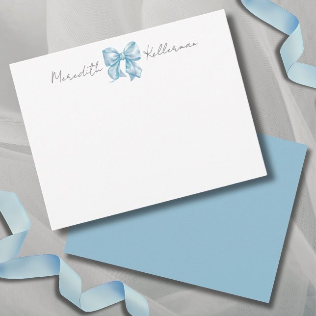 Personalized Blue Bow Name Monogram Card (Personalized Blue Bow Name Monogram Note Card )