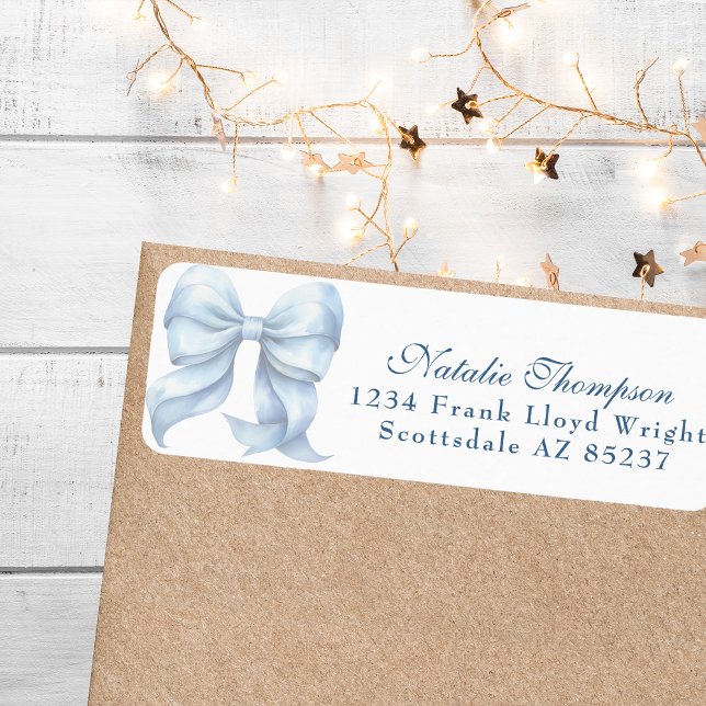 Personalized Blue Bow Return Mailing Address (Creator Uploaded)