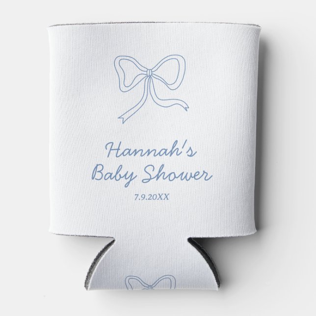 Personalized Blue Bow Ribbon Baby Shower Favour Can Cooler (Front)