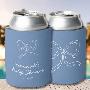 Personalized Blue Bow Ribbon Baby Shower Favour Can Cooler