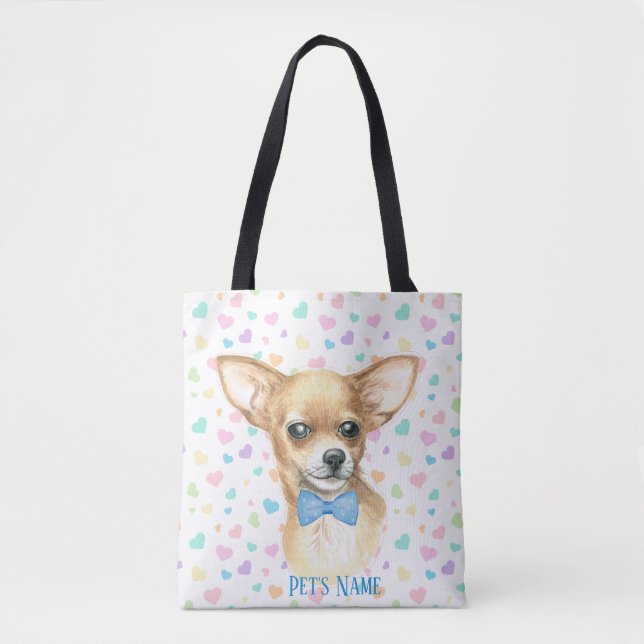 Personalized Blue Bowtie Chihuahua    Tote Bag (Front)