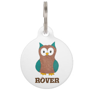 Personalized Blue Brown Cartoon Owl Bird Pet Tag