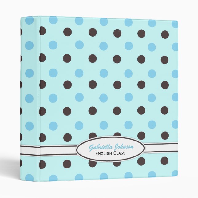 Personalized Blue & Brown Polka Dot Binder (Front/Spine)